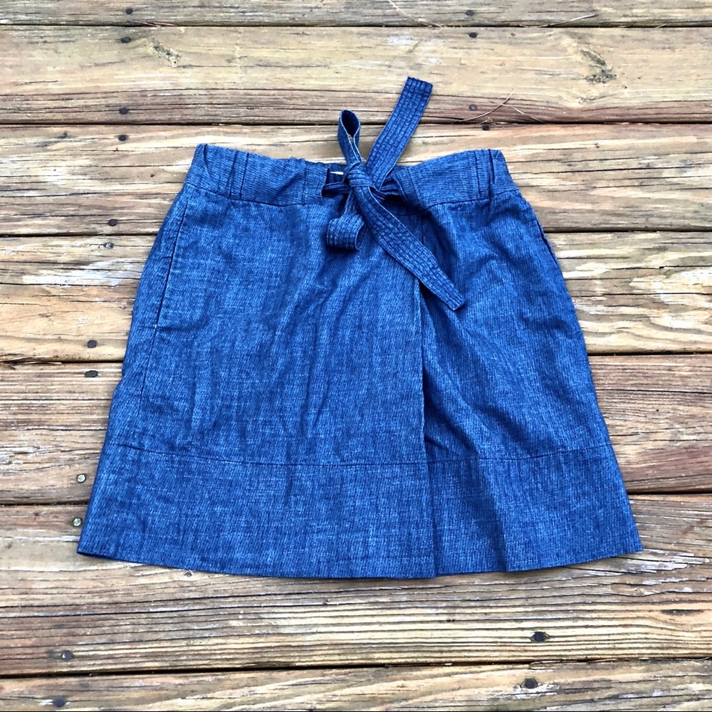 Gap Chambray Tie-Wrap pocketed flare mini skirt XS
